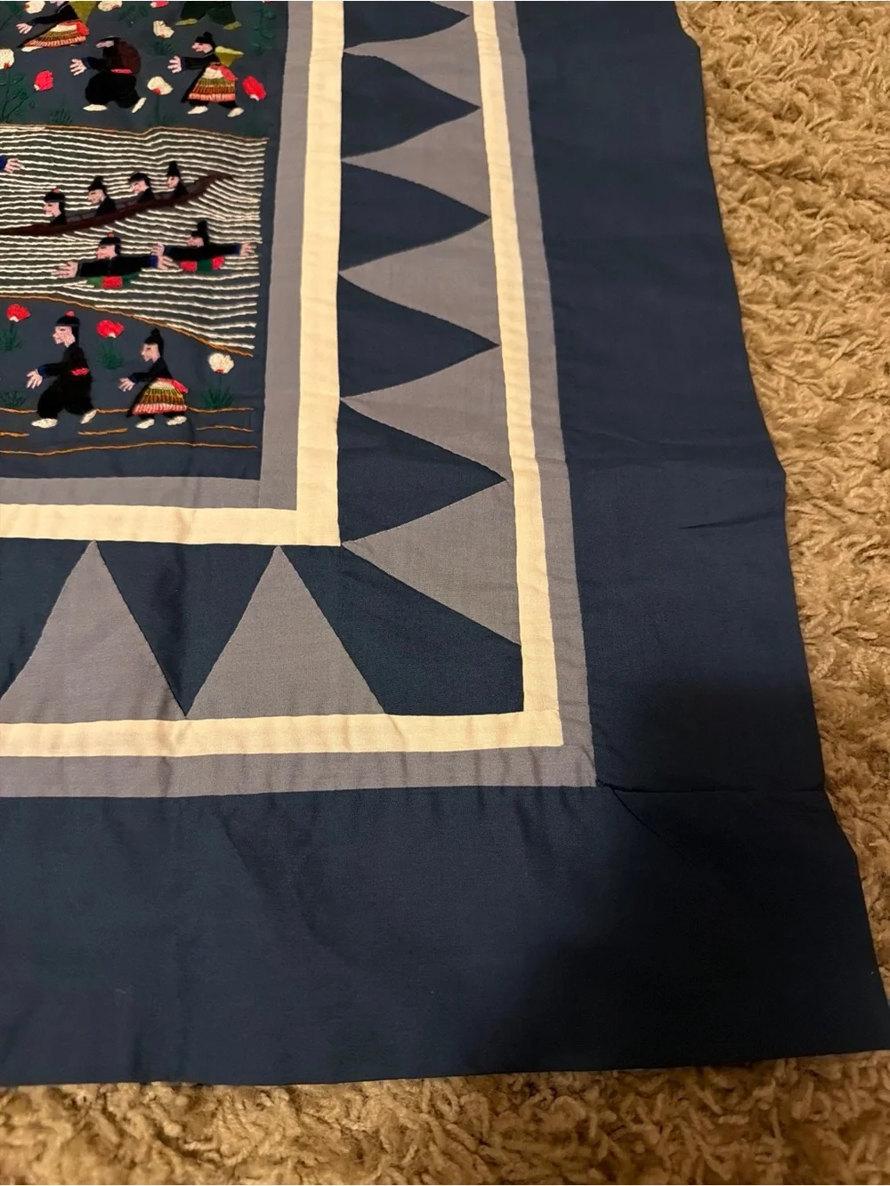 Vintage Hmong Story Cloth Embroidered Wall Hanging Paj Ntaub Folk Art Textile